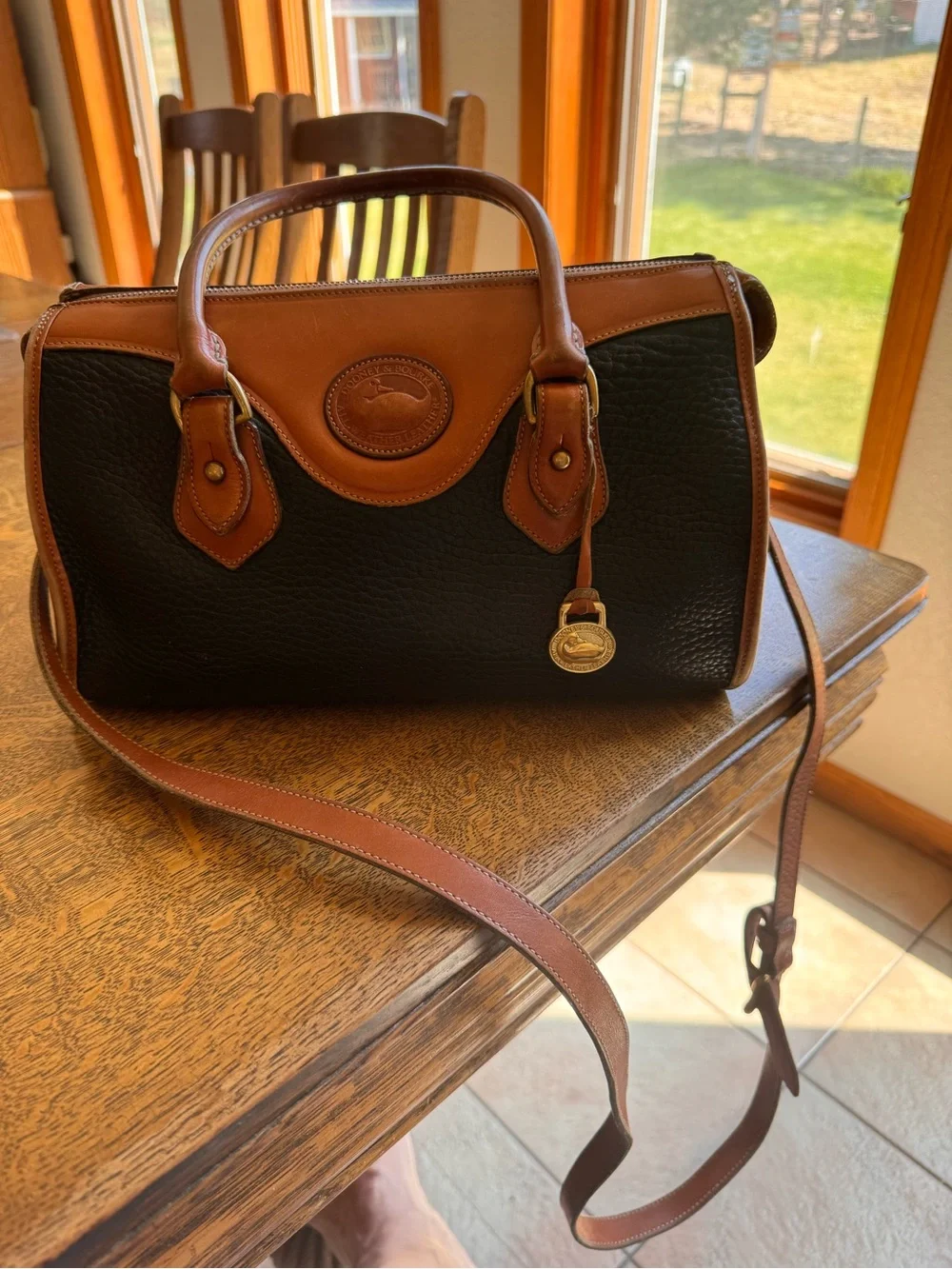 Dooney & Bourke Black and Brown Pebbled Leather Satchel